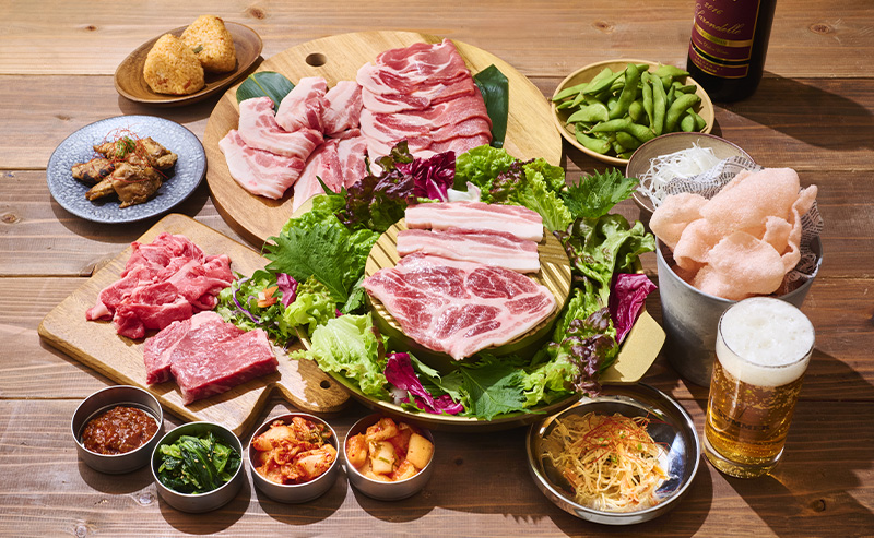 Premium白老牛と道産豚肉食べ比べサムギョプサルコース